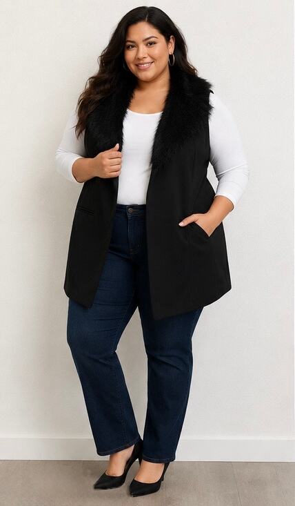 Torrid Jackets & Blazers - Torrid Insider Collection Faux Fur Collar Long Vest Black Size 3 (18/20) NWOT